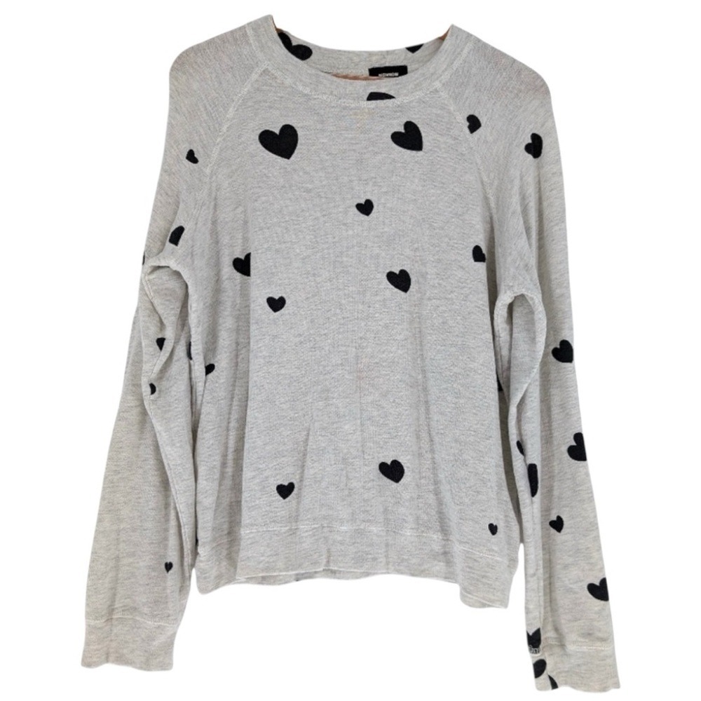 Monrow Womens Heart Print Raglan Sweatshirt Heather Grey Black HT0257-32 Large